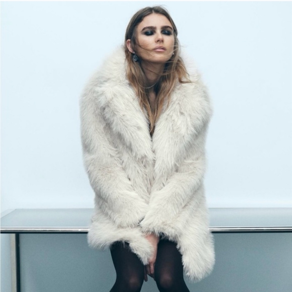 NWT ZARA Faux Fur Coat Ecru  Size XS - Picture 12 of 15